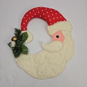 Vintage Puffy Santa Moon in Wreath Christmas Handmade